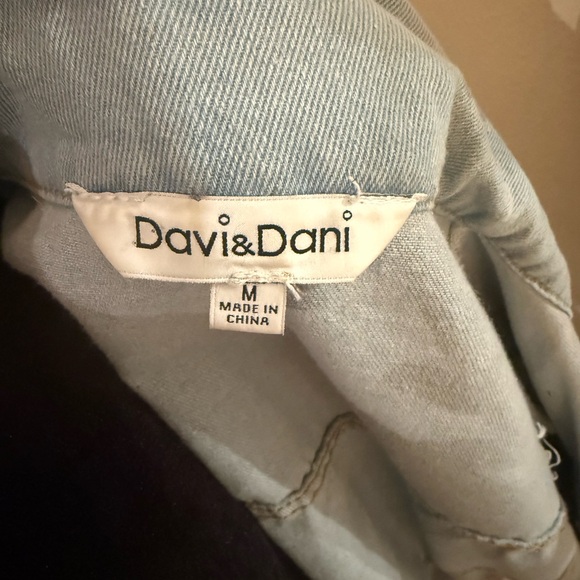 DAVI & DANI Pearl Embellished Oversized Distressed Denim Jacket - Picture 5 of 5